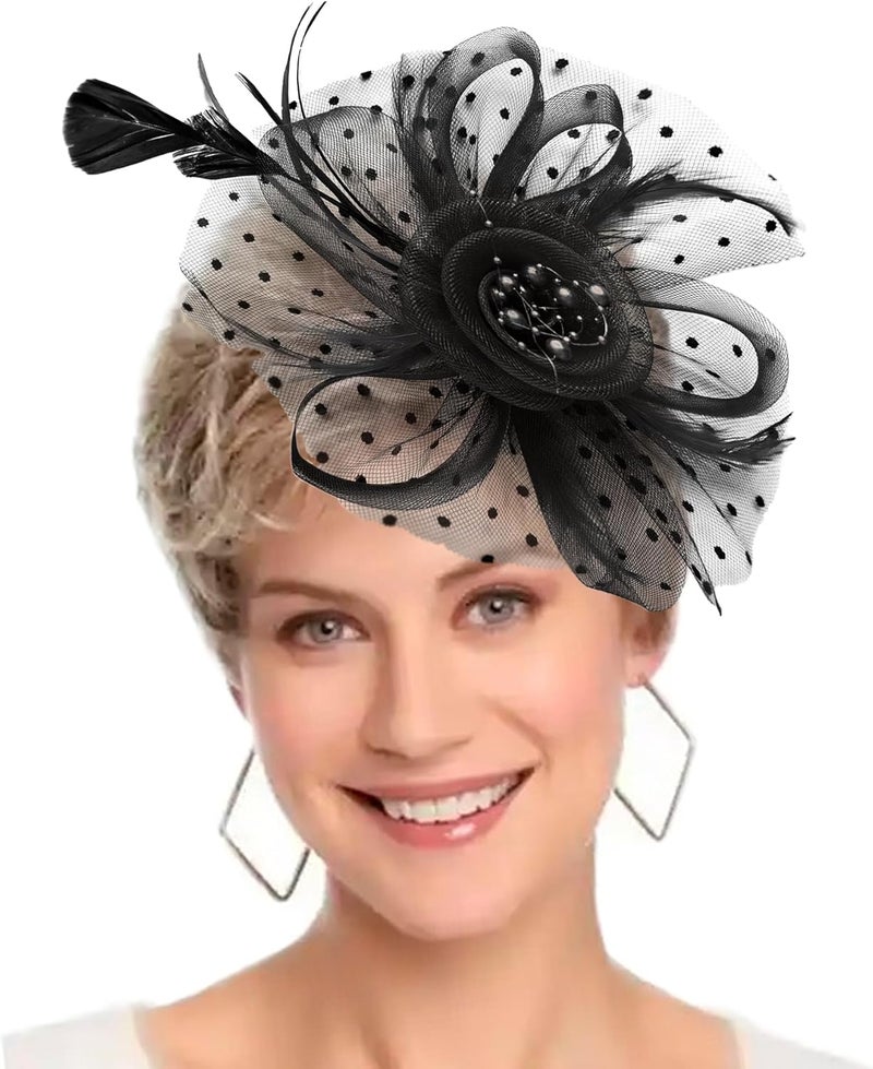HIWIND Store Fascinators Hat Women Tea Party Headband Flower Cocktail Mesh Feathers Hair Clip Kentucky Derby Hat Wedding - Image 1